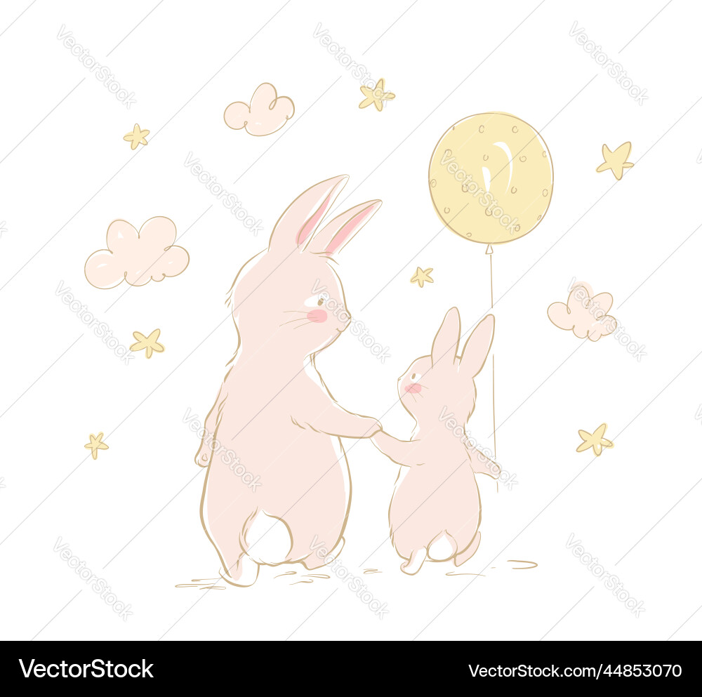 Dad bunny and baby with balloon Dad bunny and baby with balloon vector image