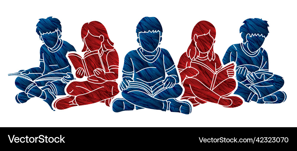Group of children reading books together Group of children reading books together vector image
