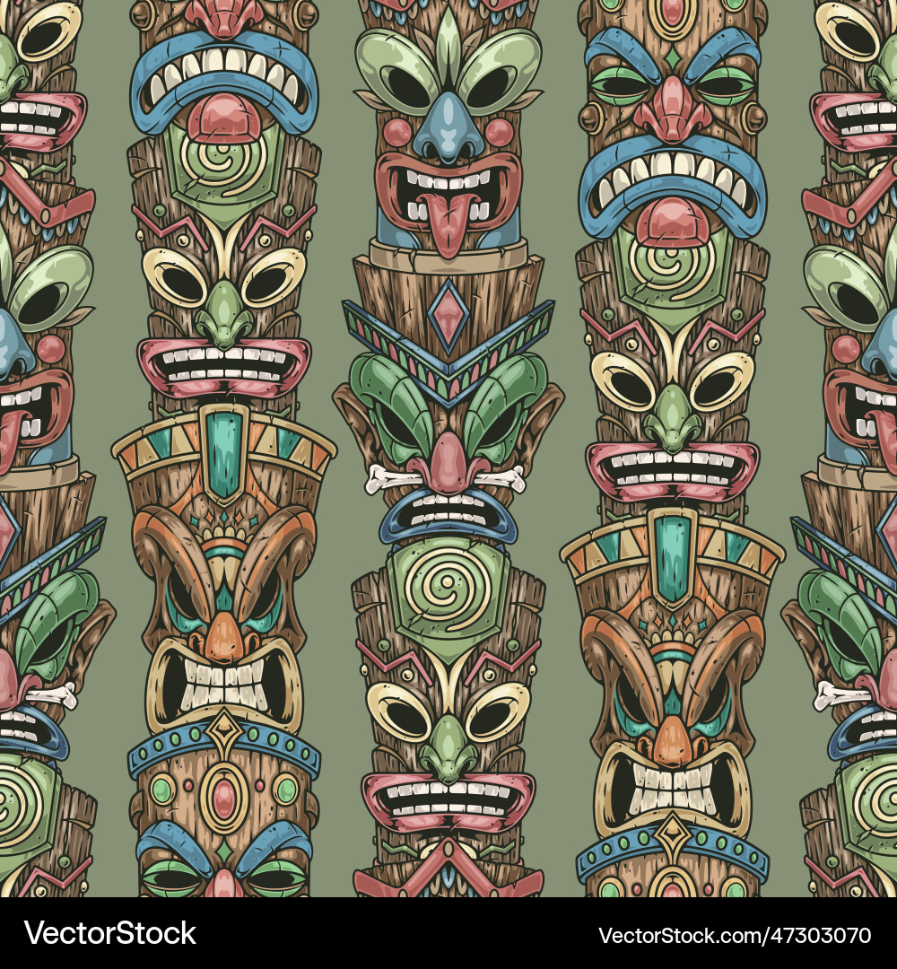 Tiki totems colorful seamless pattern Tiki totems colorful seamless pattern vector image