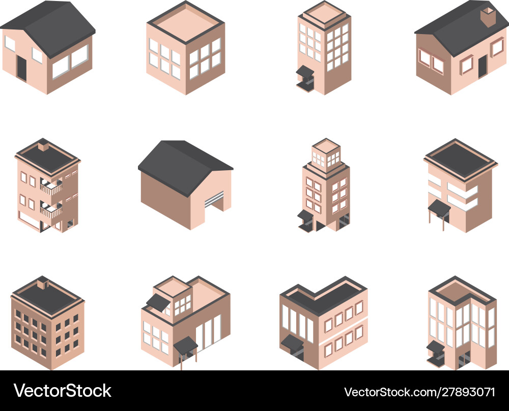 Building isometric style icons set Vector Image
