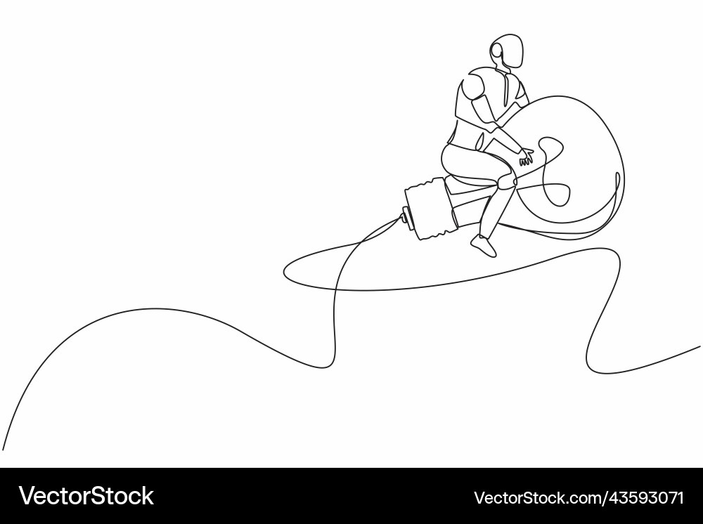 Continuous one line drawing robots riding light Continuous one line drawing robots riding light vector image