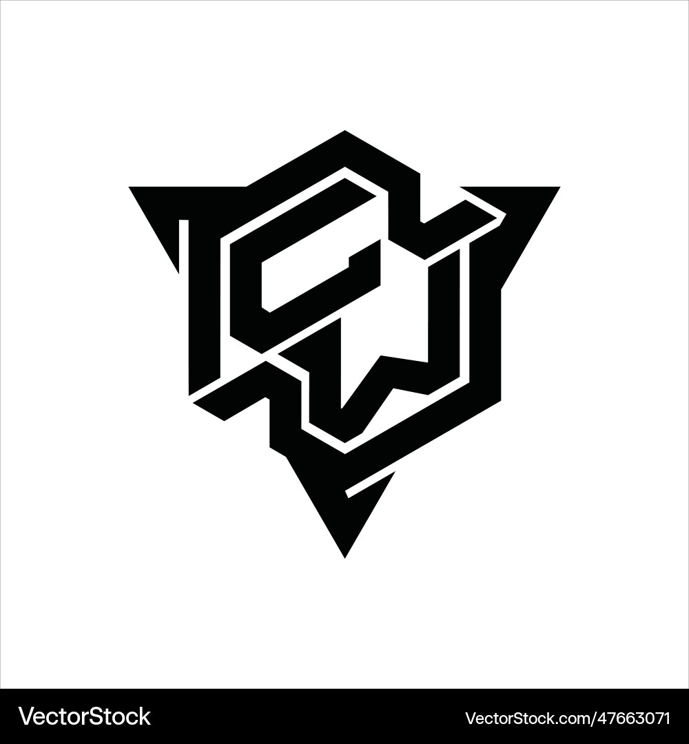 Cw logo monogram hexagon shape with triangle Cw logo monogram hexagon shape with triangle Vector Image