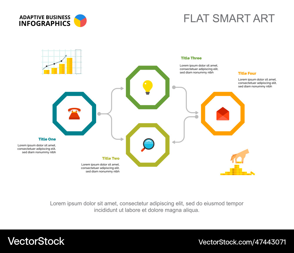 Four elements flowchart slide template Four elements flowchart slide template vector image