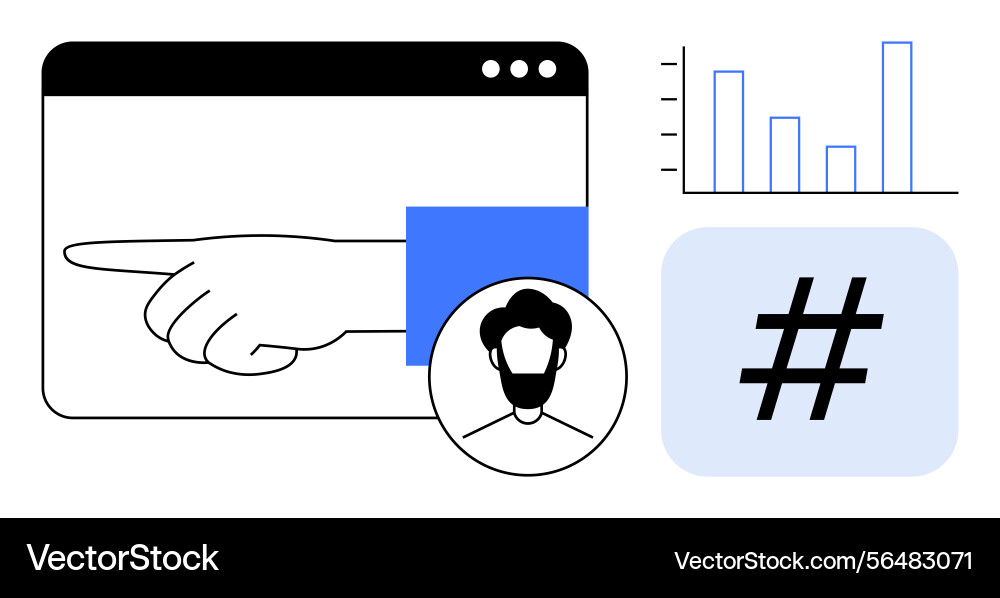 Hand pointing in browser window user avatar Hand pointing in browser window user avatar vector image