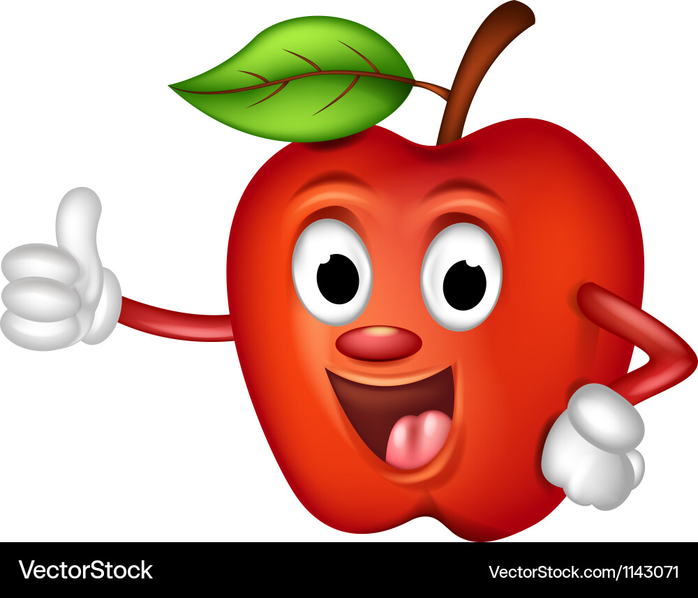 Happy Red Apple with Thumbs Up Vector Image