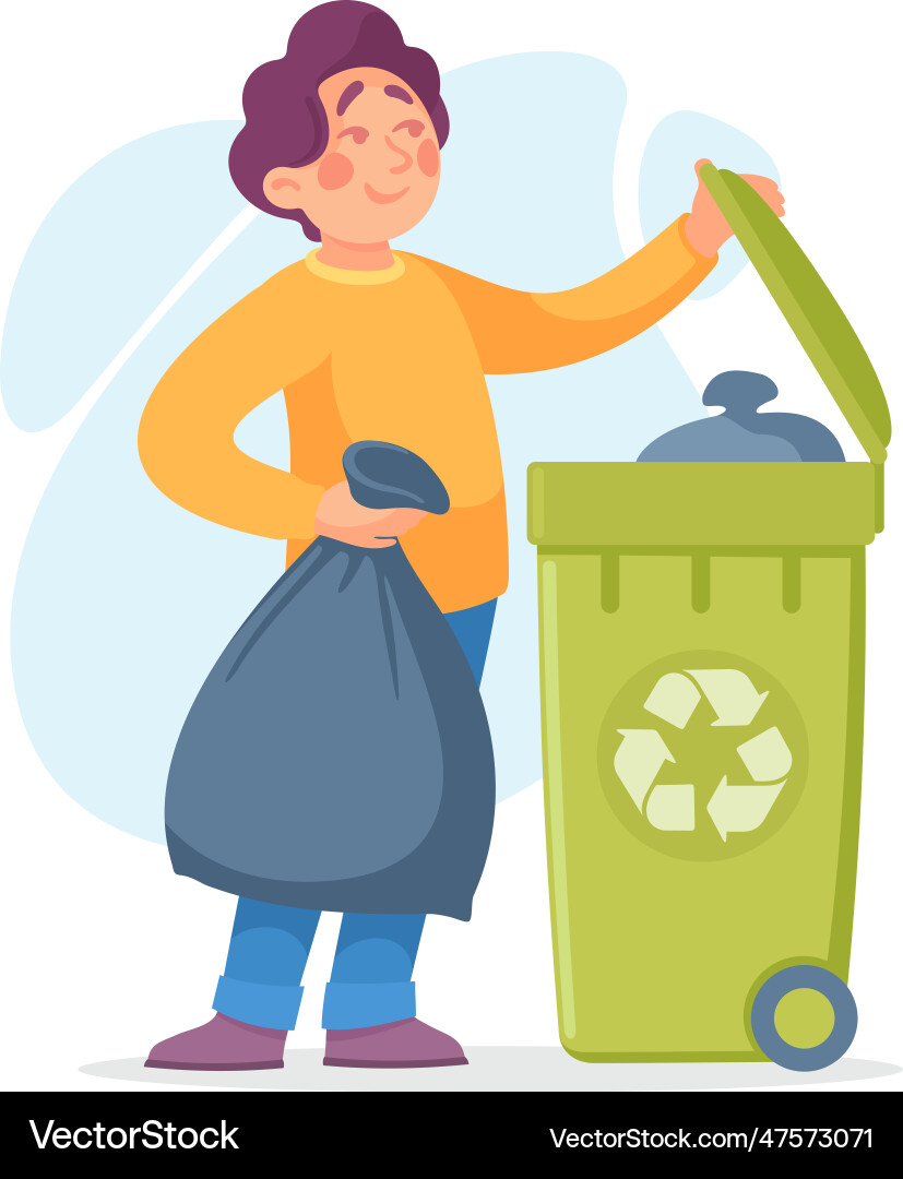 Man character doing housework throwing garbage Man character doing housework throwing garbage vector image