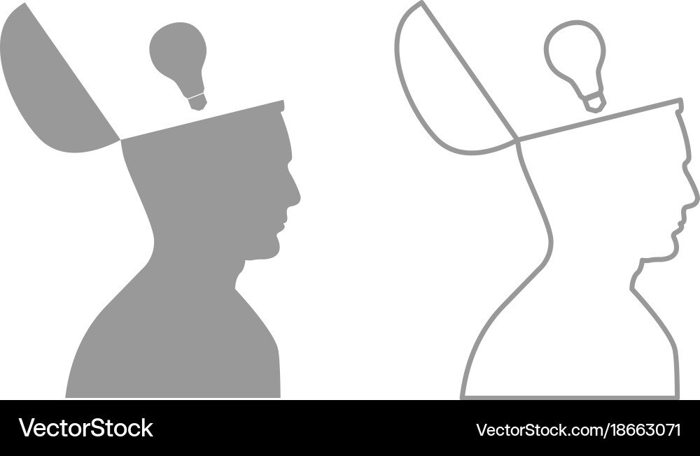 Man with lightbulb idea in open head icon set Vector Image