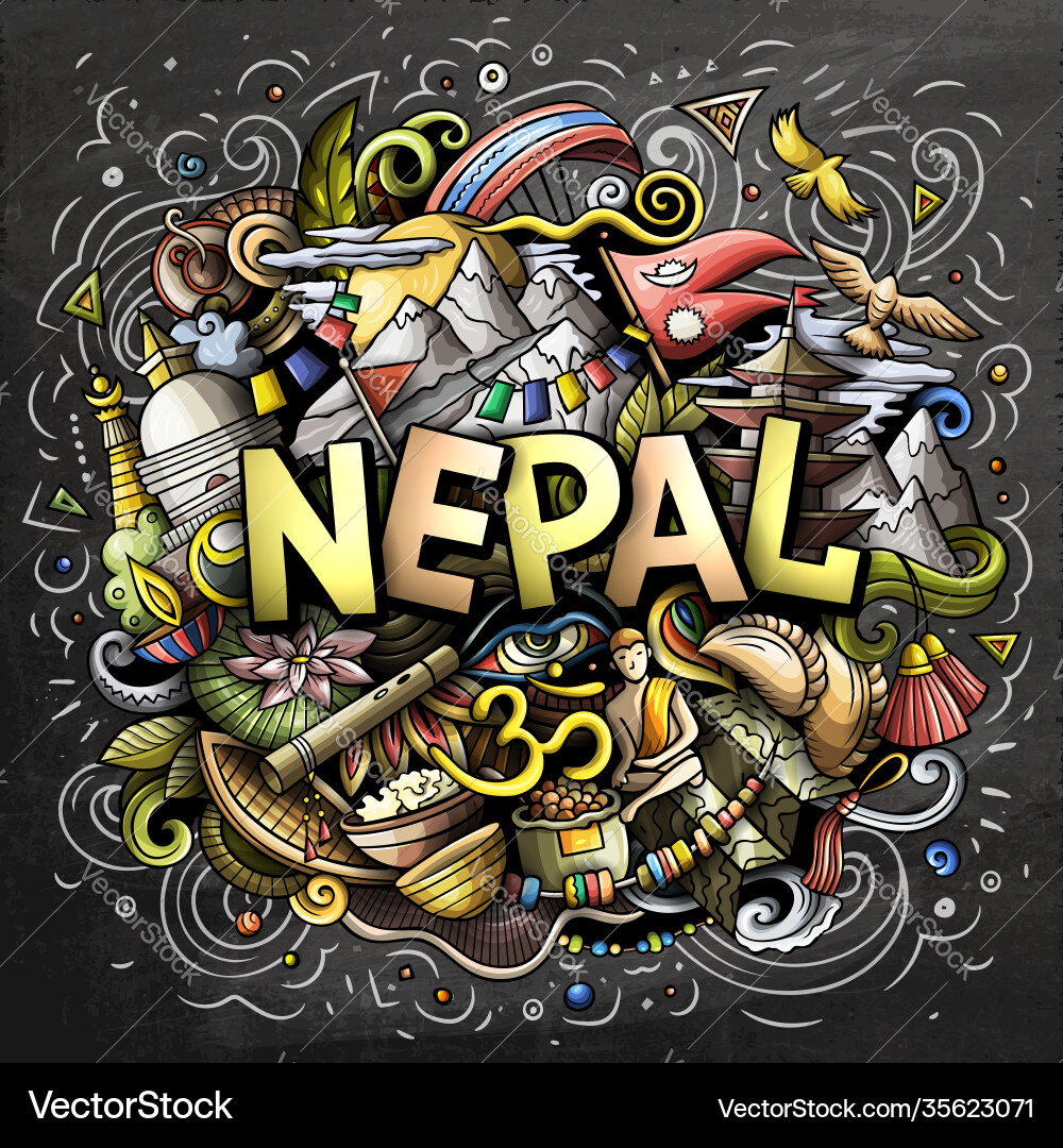 Nepal hand drawn cartoon doodles Nepal hand drawn cartoon doodles vector image