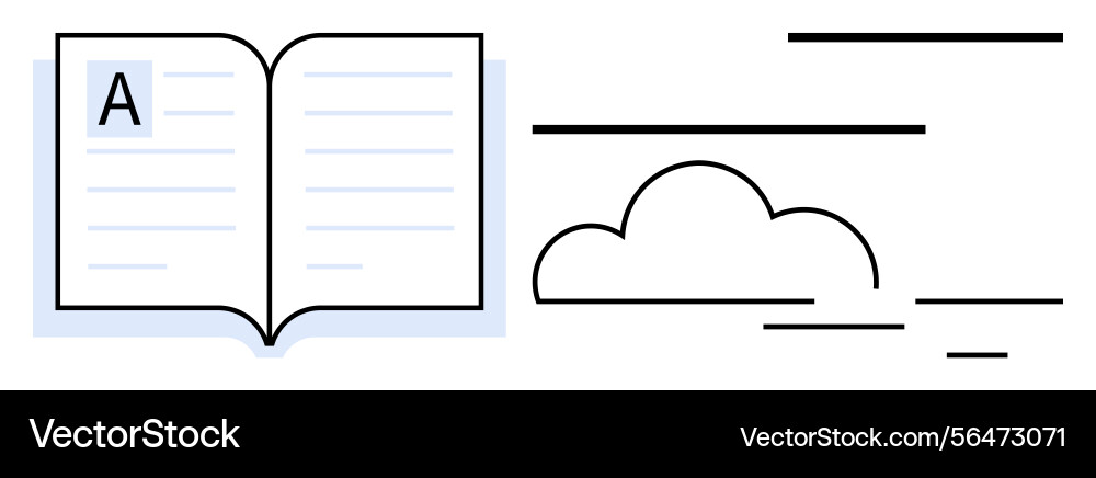 Open book with textlines and cloud floating Open book with textlines and cloud floating vector image
