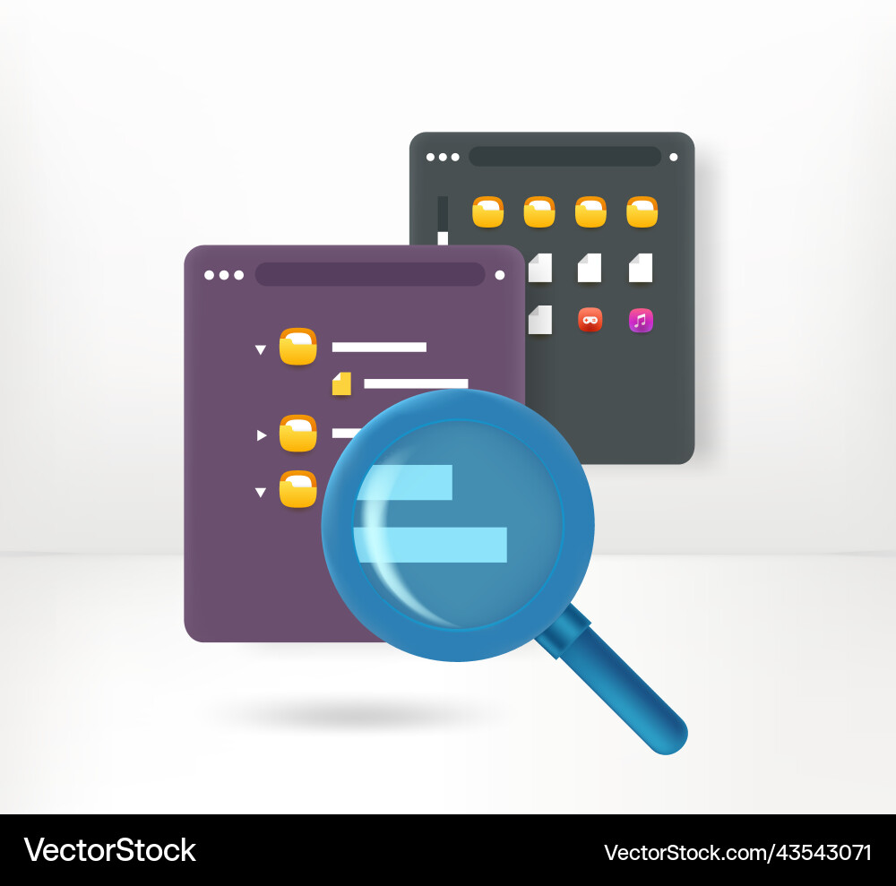 Searching a file in folder 3d concept Searching a file in folder 3d concept vector image