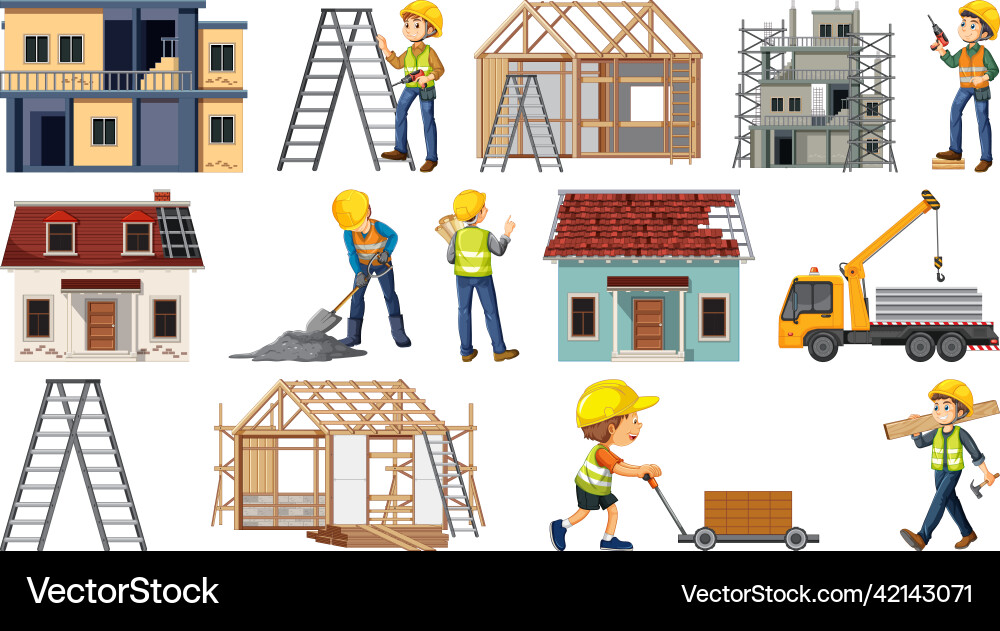 Set of construction site objects vector image