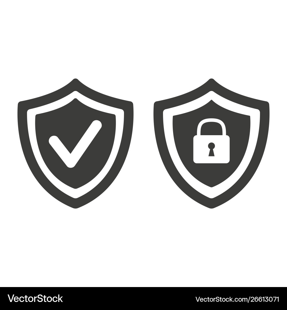 Shield with security and check mark icon on white Shield with security and check mark icon on white vector image