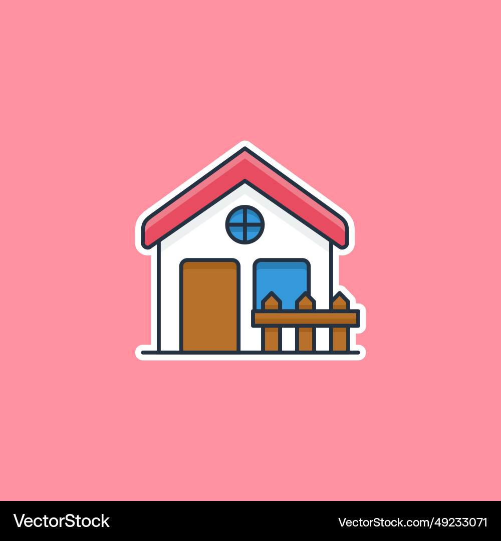 Unique cute house with fence flat icon or stickers Unique cute house with fence flat icon or stickers vector image