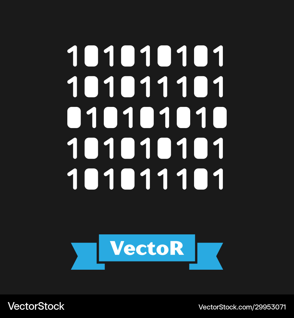 White binary code icon isolated on black White binary code icon isolated on black vector image