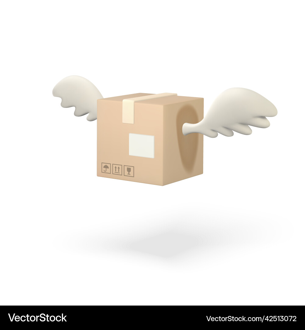 3d flying parcel with wings carton delivery 3d flying parcel with wings carton delivery vector image
