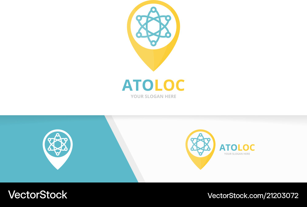 Atom and map pointer logo combination vector image