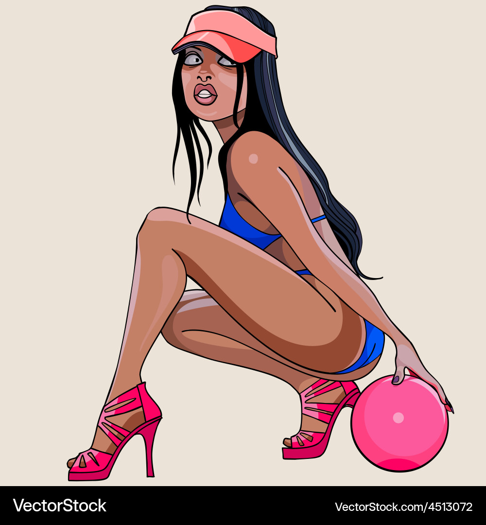 Cartoon sexy girl sat down with the ball vector image