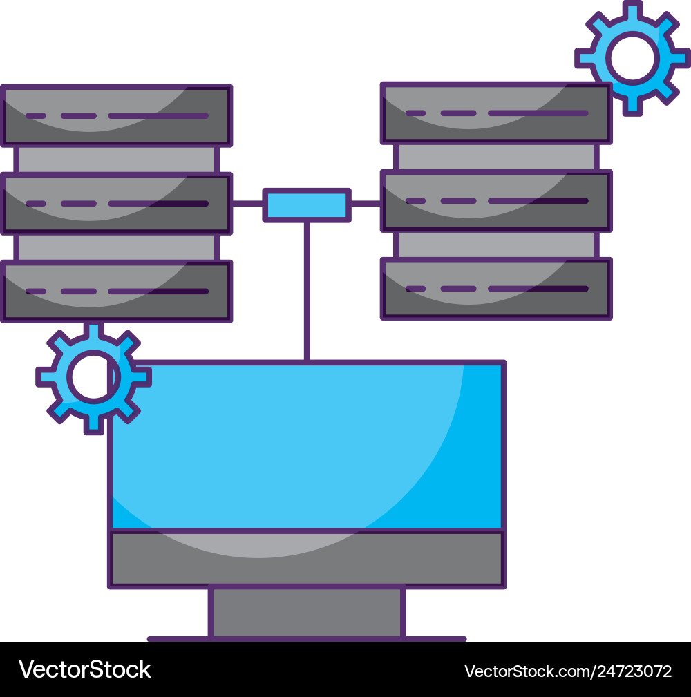 Computer connected two database server data Computer connected two database server data vector image