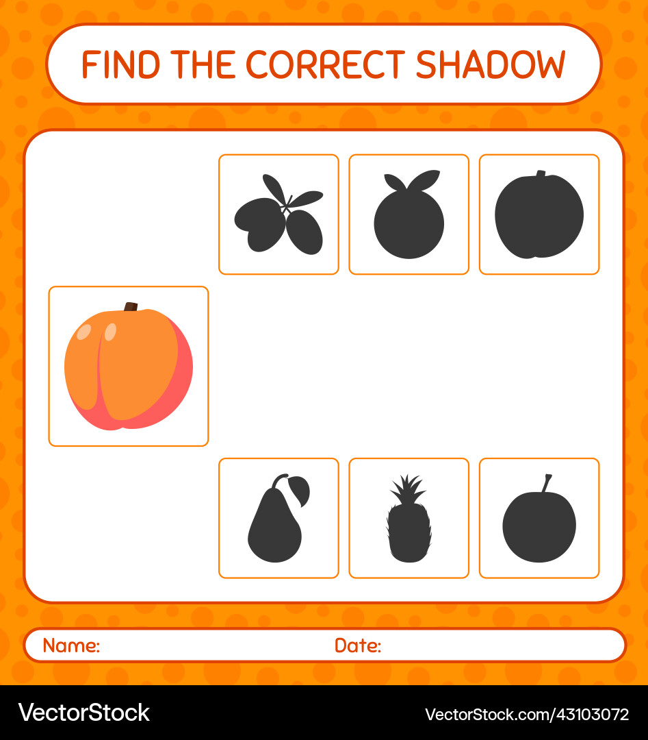 Find the correct shadows game with peach Find the correct shadows game with peach vector image