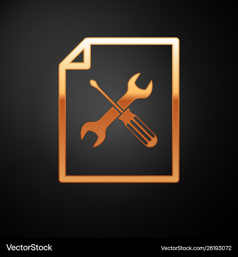 Gold file document with screwdriver and wrench Vector Image