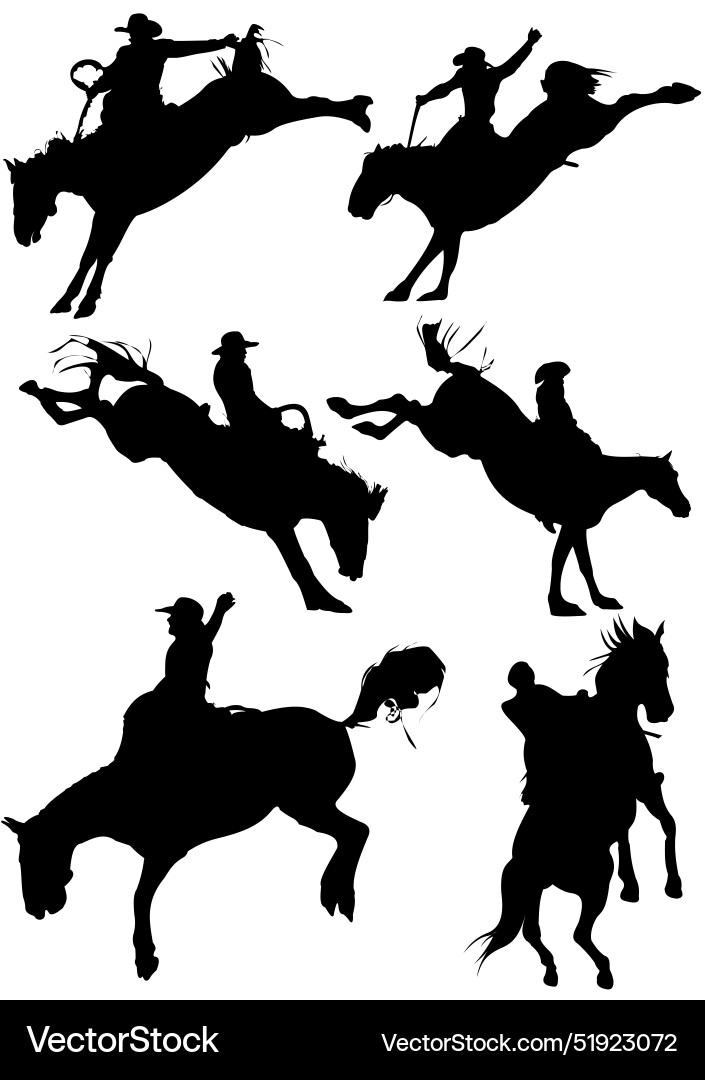 Horse rodeo silhouettes black and white Horse rodeo silhouettes black and white Vector Image