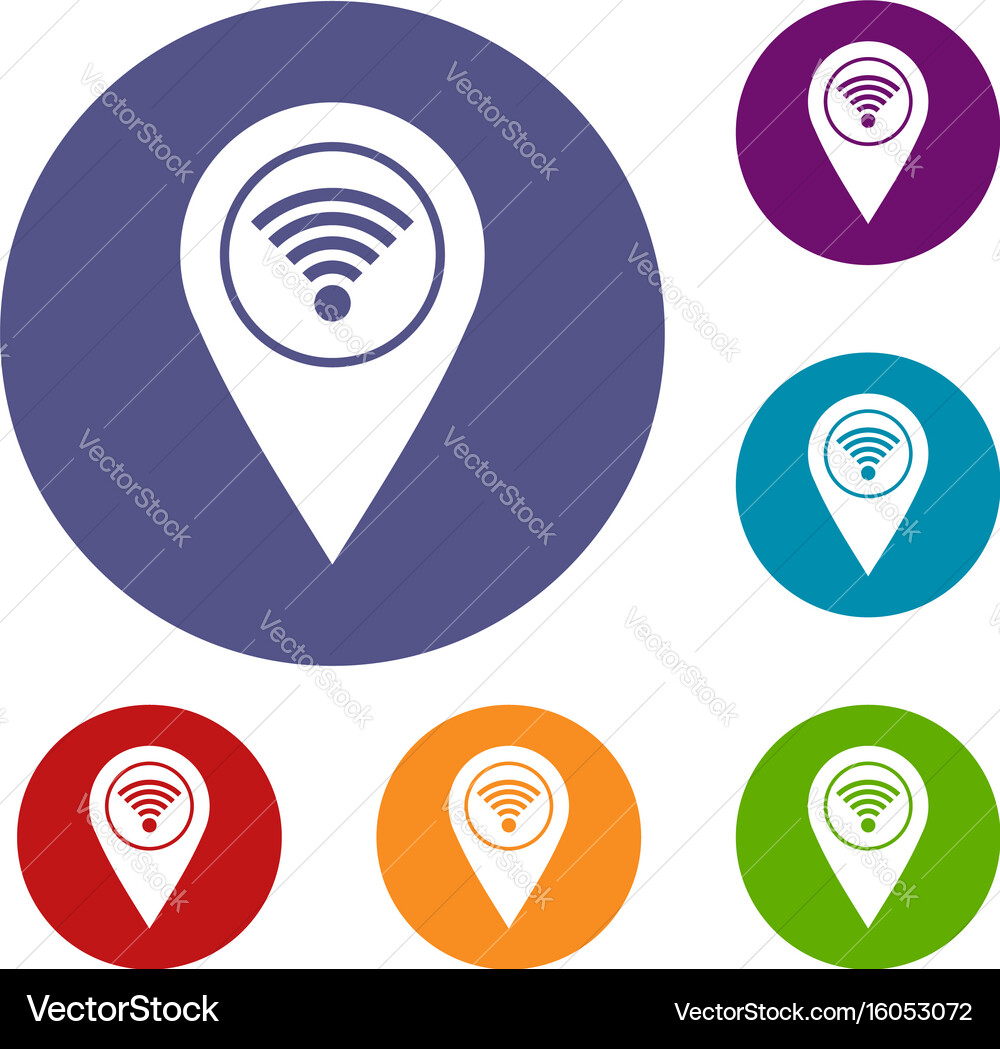 Map pin pointer with wi fi symbol icons set vector image