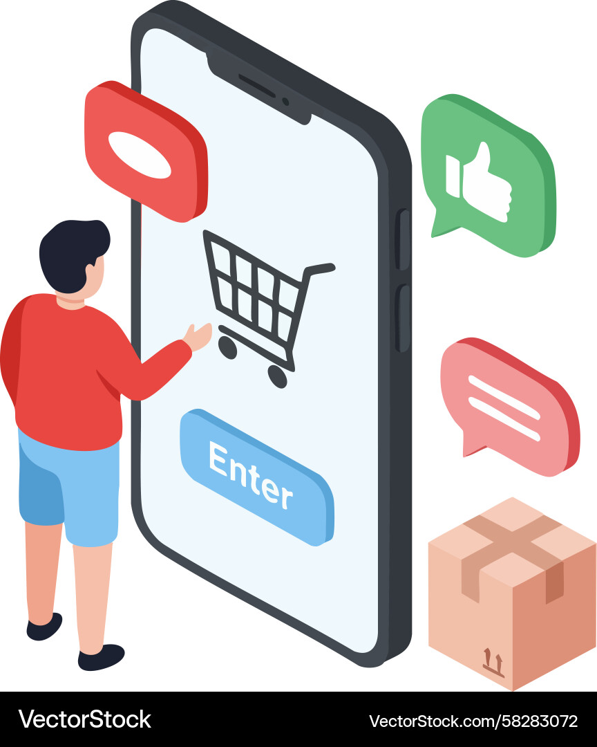 Mobile Shopping App with User Interaction Vector Image