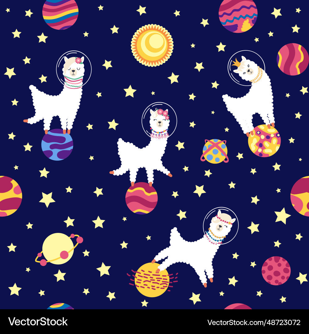 Seamless pattern with lama in a rocket space Seamless pattern with lama in a rocket space Vector Image