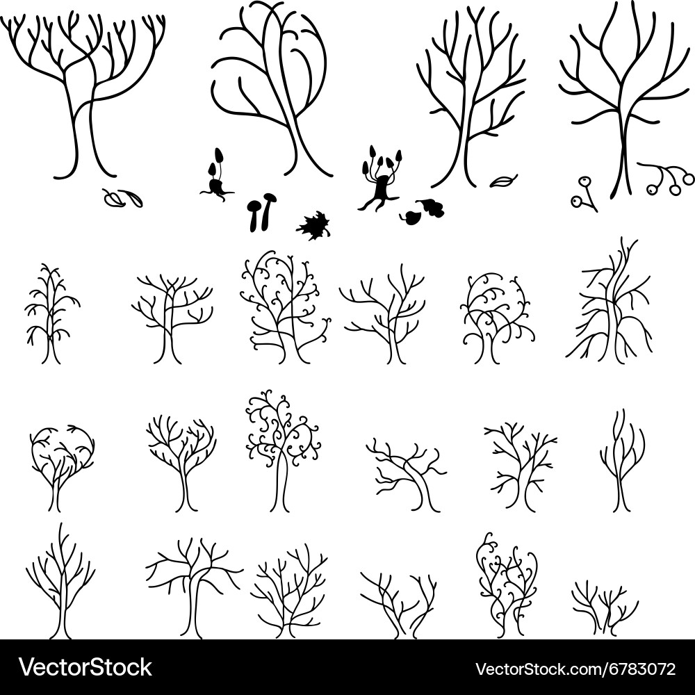 Set with different stylized forest trees vector image