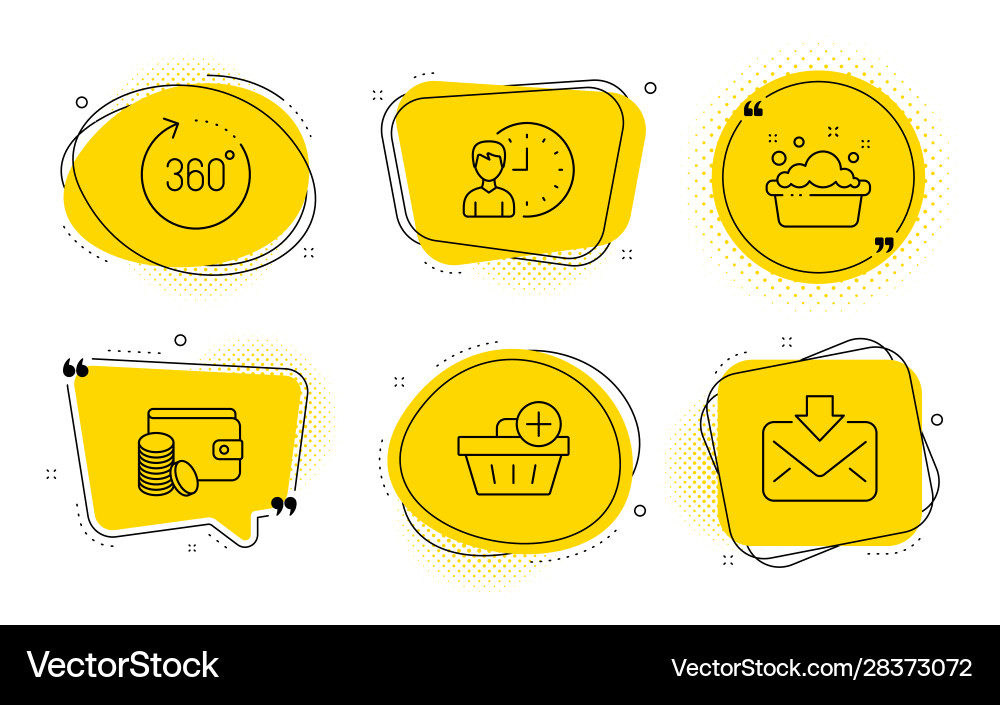 Working hours add purchase and 360 degrees icons Vector Image