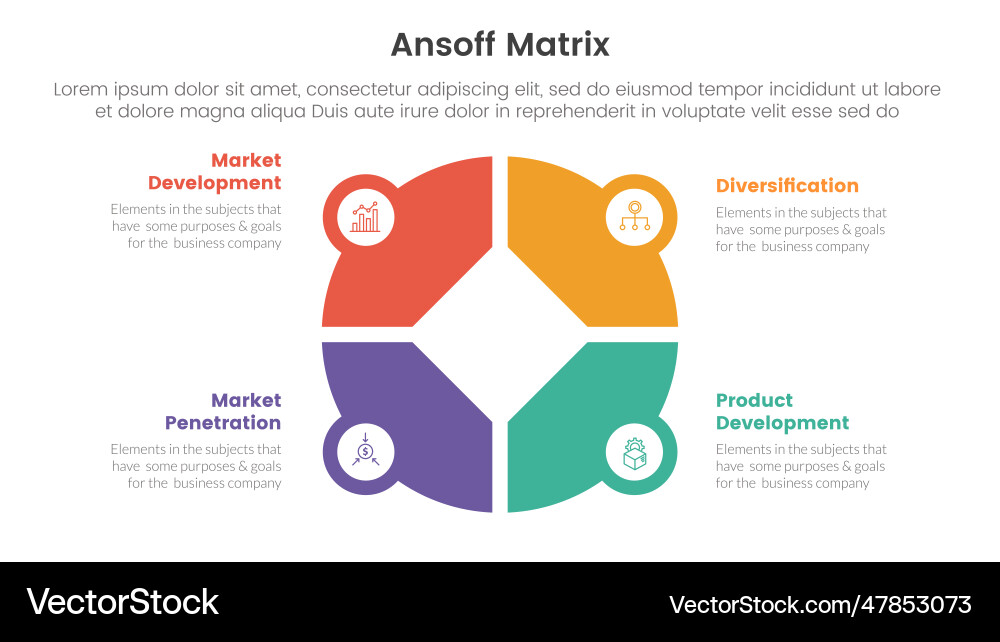Ansoff matrix framework growth initiatives Ansoff matrix framework growth initiatives vector image