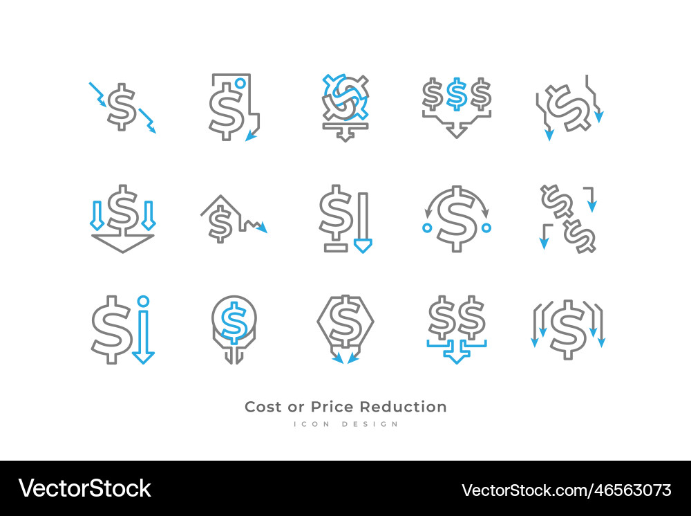 Cost or price reduction icon set with line style Cost or price reduction icon set with line style vector image