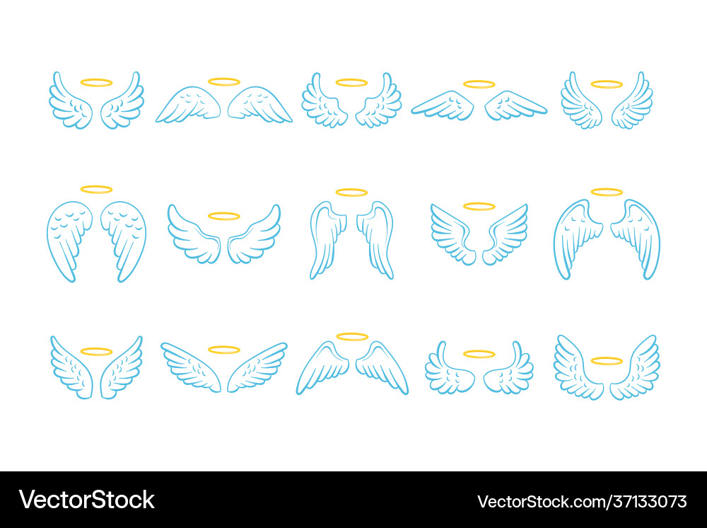 Fairy wings with nimbus set Fairy wings with nimbus set Vector Image