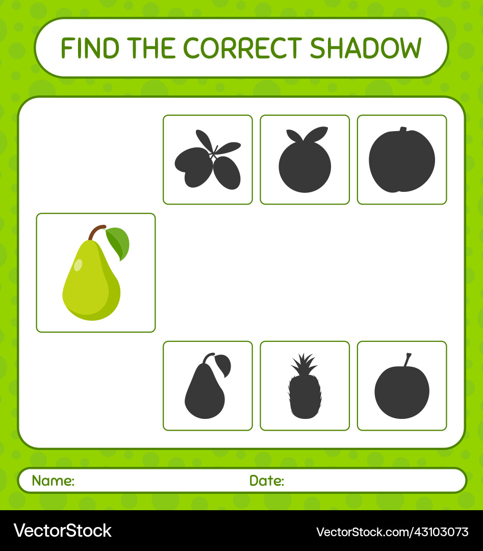 Find the correct shadows game with pear worksheet Find the correct shadows game with pear worksheet vector image