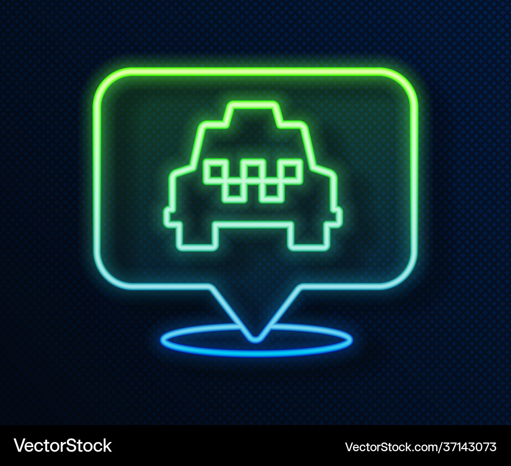 Glowing neon line map pointer with taxi icon vector image