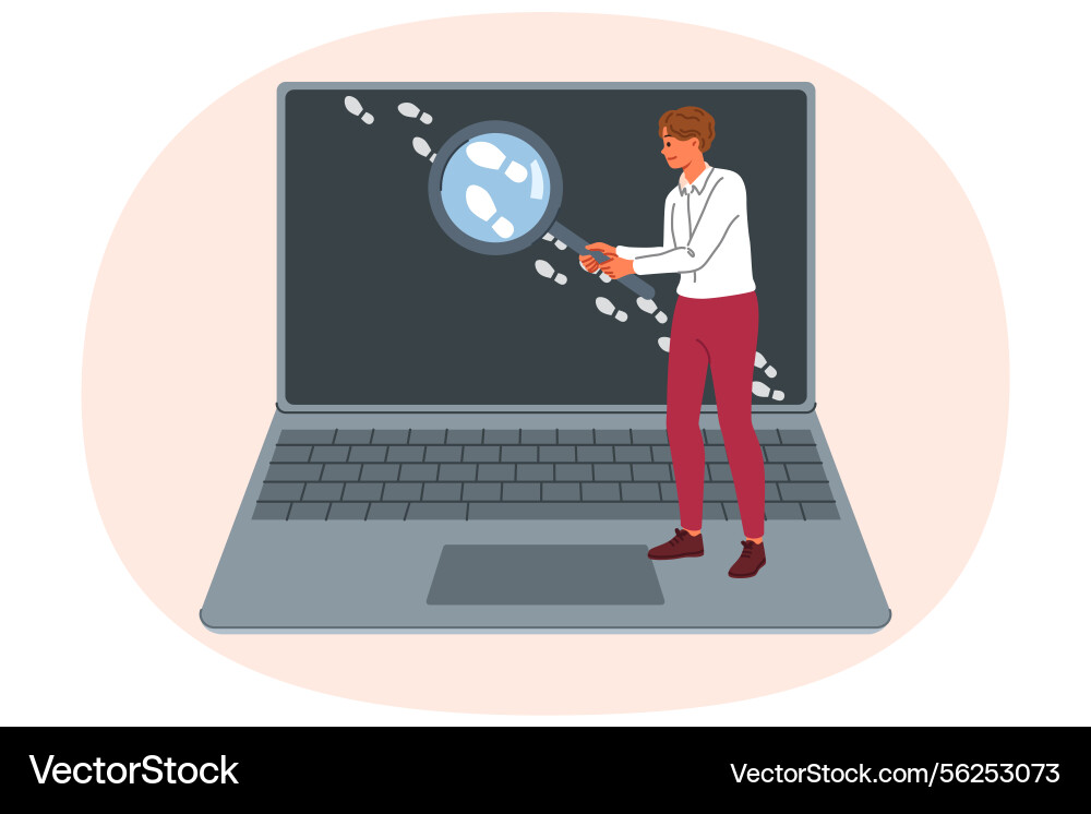 Man is looking for traces on internet working Man is looking for traces on internet working vector image