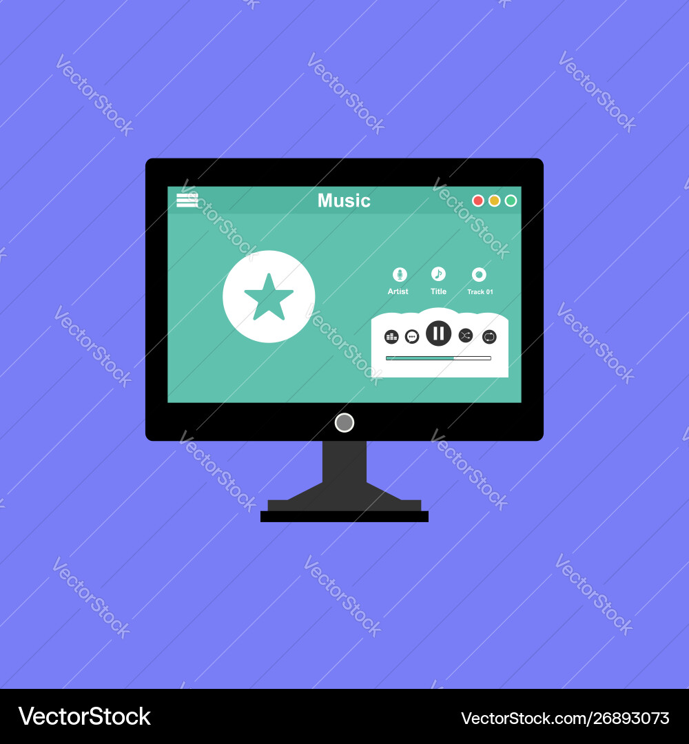 Media player application app template with flat Media player application app template with flat vector image