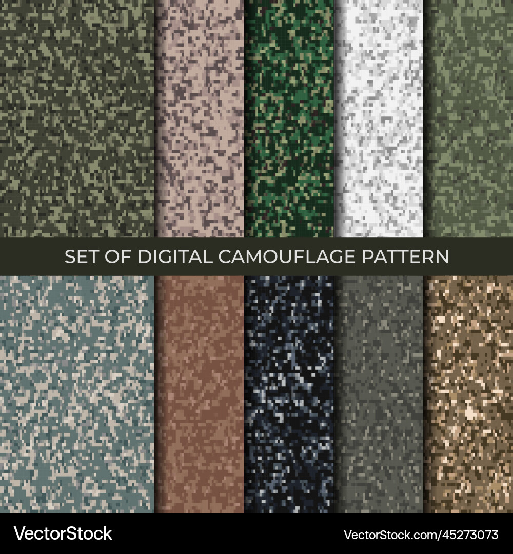 Set of 10 digital camouflage patterns abstract Set of 10 digital camouflage patterns abstract vector image