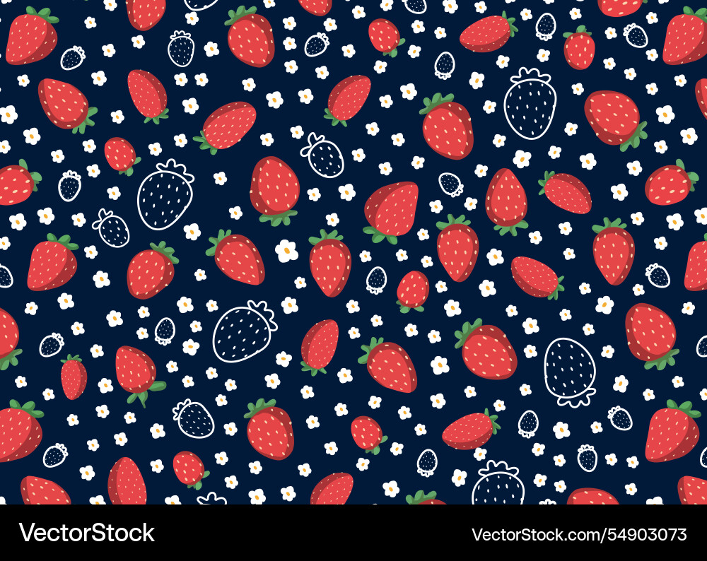 Strawberry pattern on dark background Vector Image