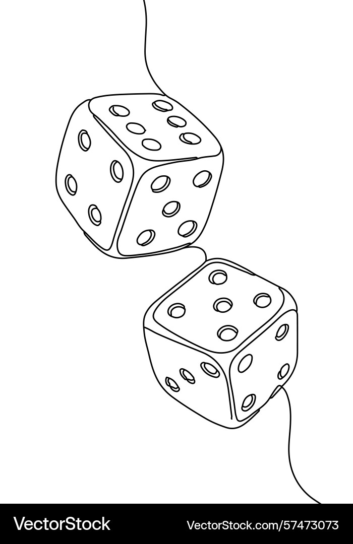 Two dice one line drawing continuous cubes Two dice one line drawing continuous cubes Vector Image