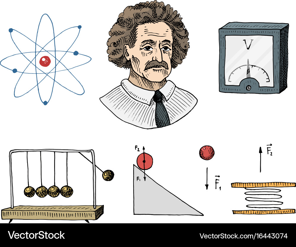 Atom and voltmeter with perpetual motion circuit vector image