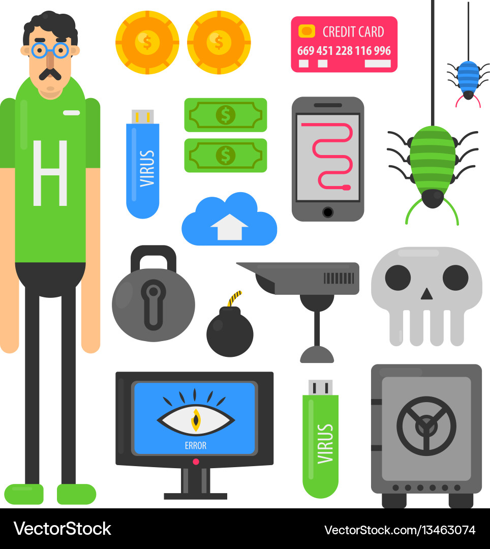 Internet hacker computer phishing malware viruses Internet hacker computer phishing malware viruses vector image