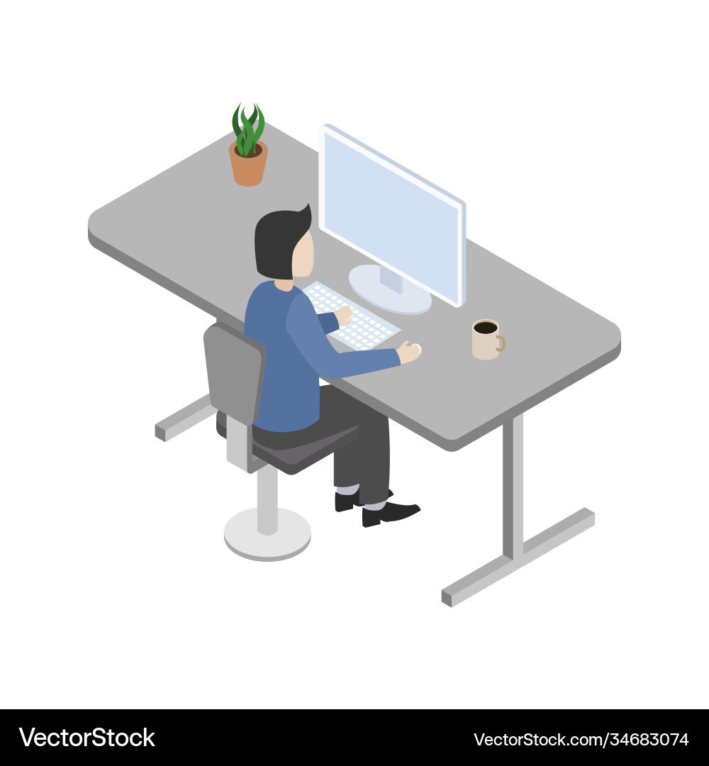 Man working in office isometric view Man working in office isometric view Vector Image