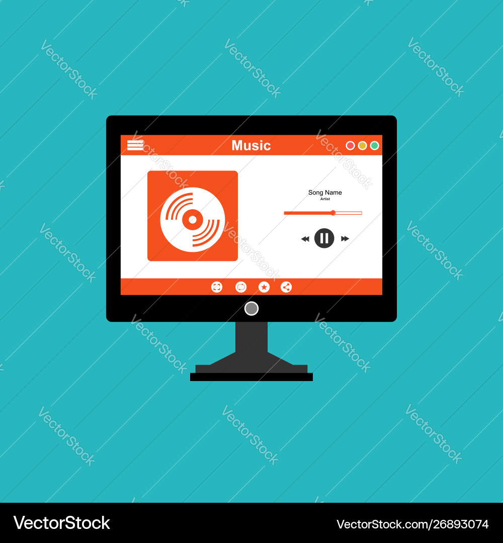 Media player application app template with flat Media player application app template with flat vector image