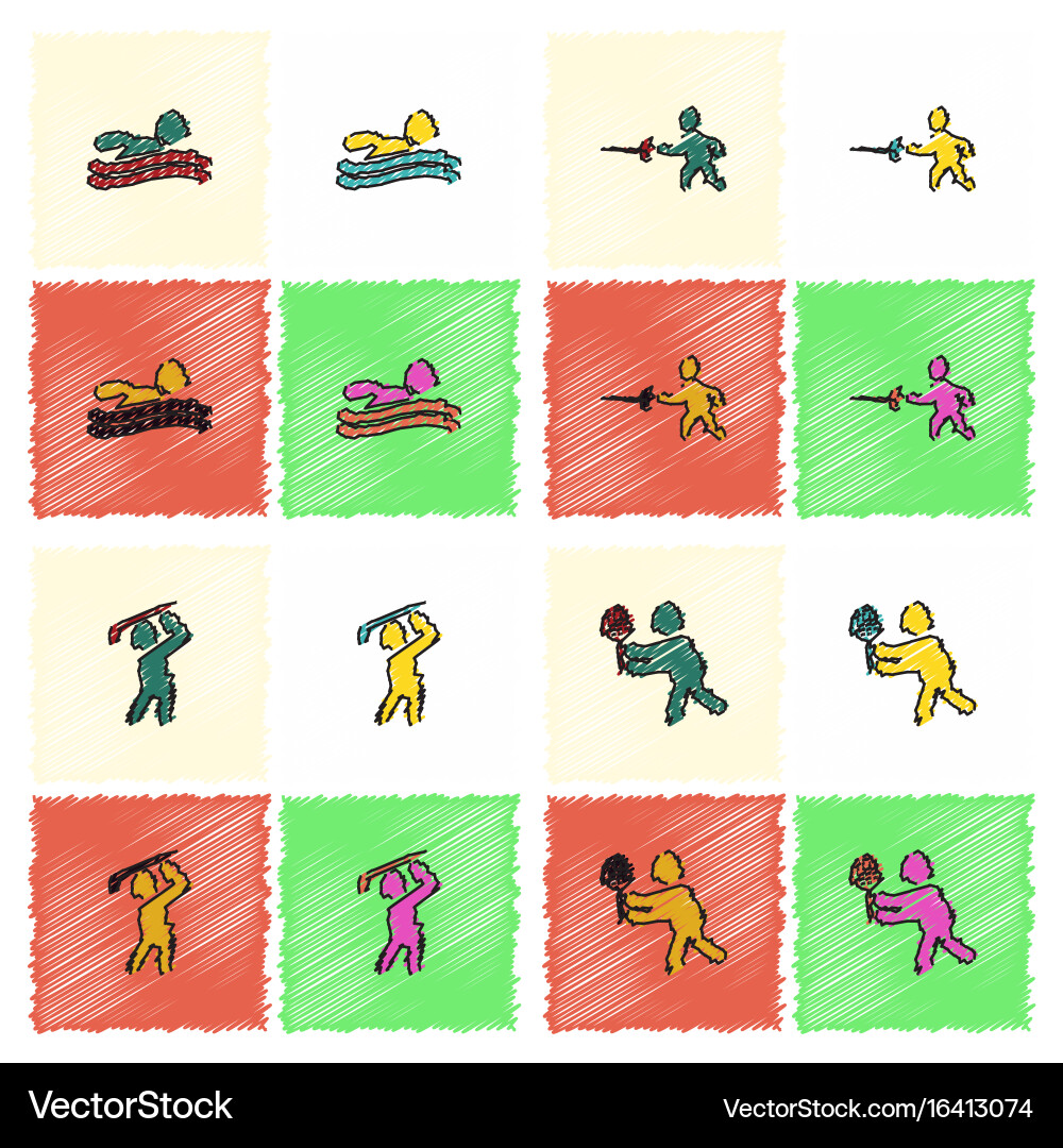 Set of olympic game design in hatching style Vector Image