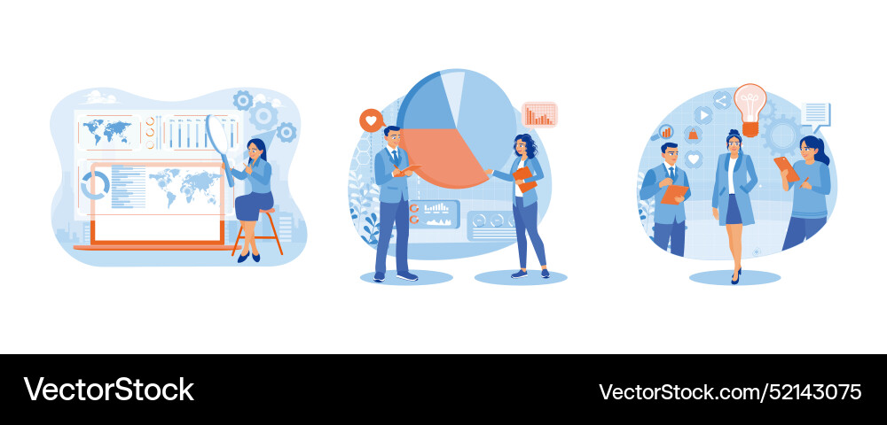 Analyzes graphic data studying charts and graphs vector image