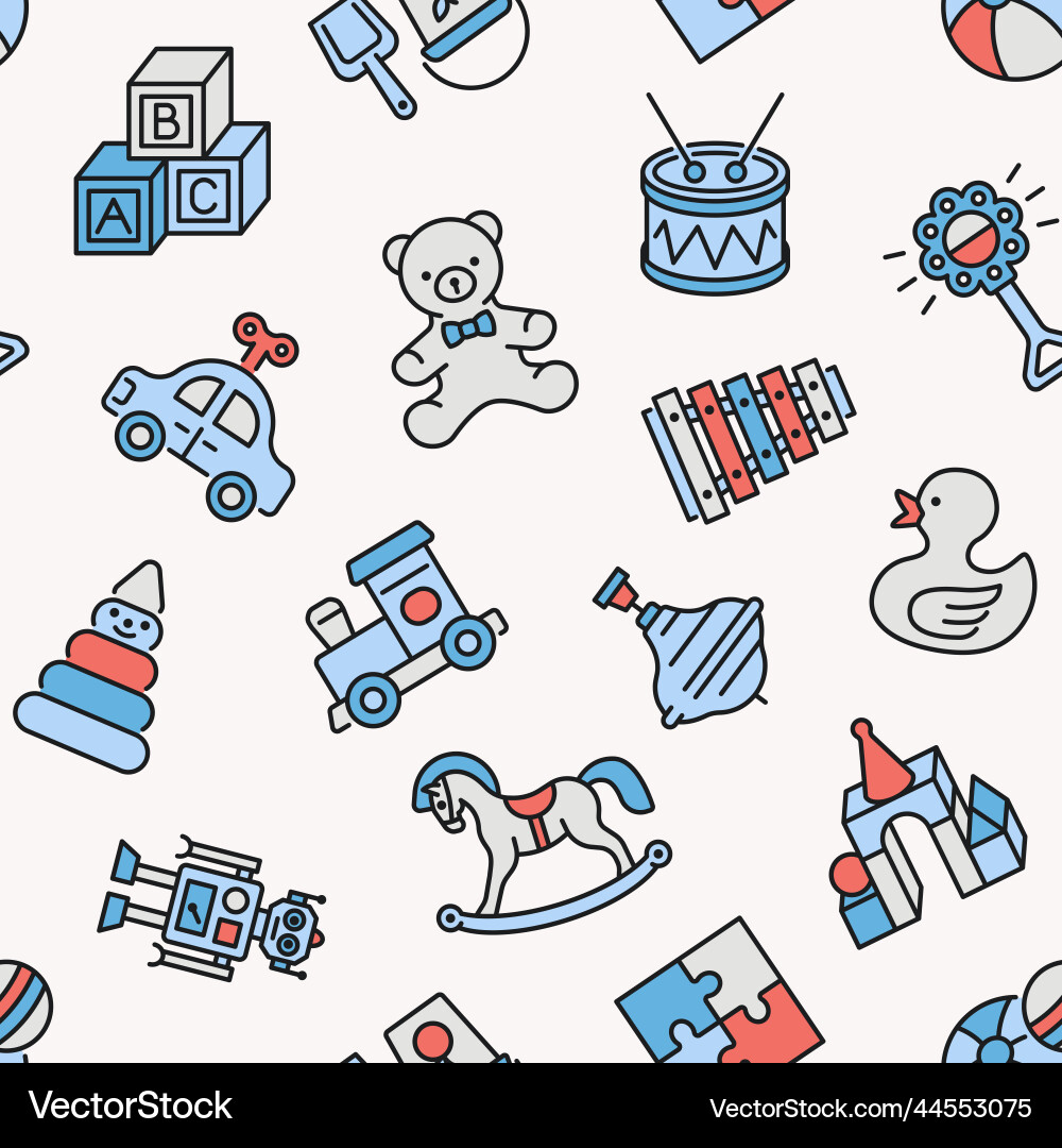 Baby toy line seamless background color pattern vector image