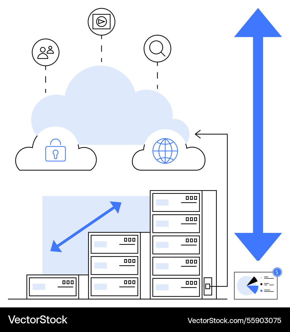 Cloud computing architecture with data scaling Cloud computing architecture with data scaling vector image