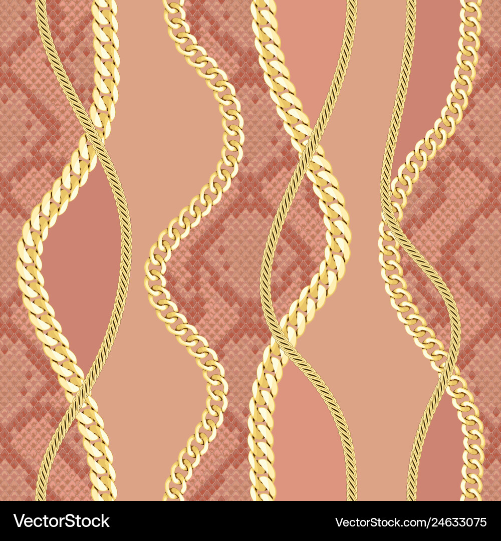 Golden chains seamless pattern on snake background Golden chains seamless pattern on snake background vector image