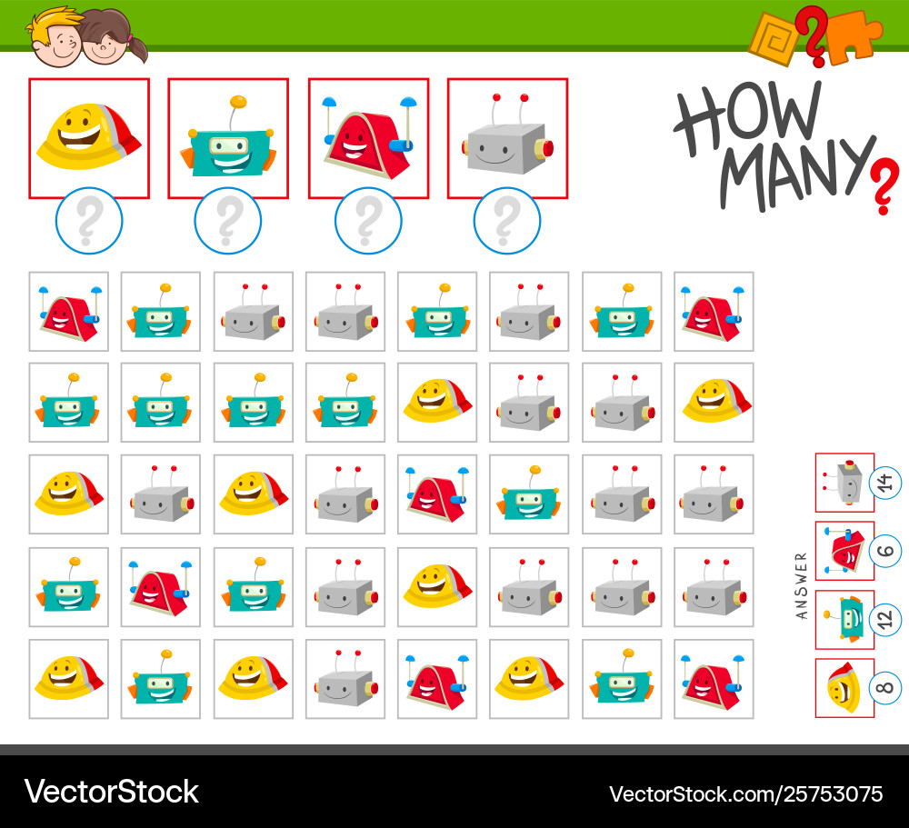 How many robots cartoon counting game How many robots cartoon counting game vector image